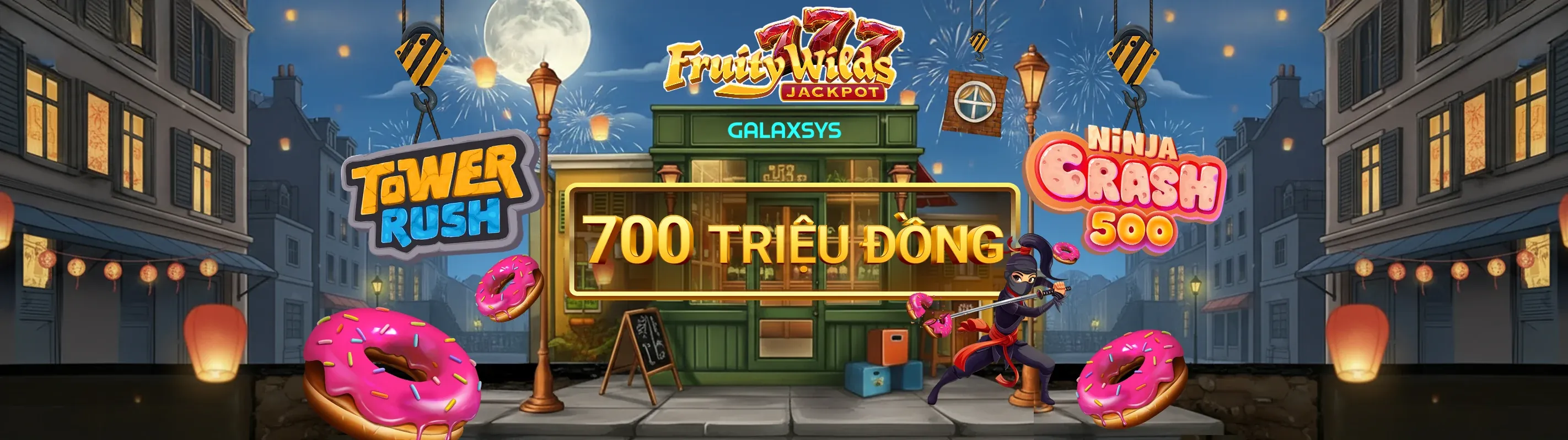Hình ảnh chính Nổ Hũ Nhatvip Code với các biểu tượng slot game và hiệu ứng chiến thắng